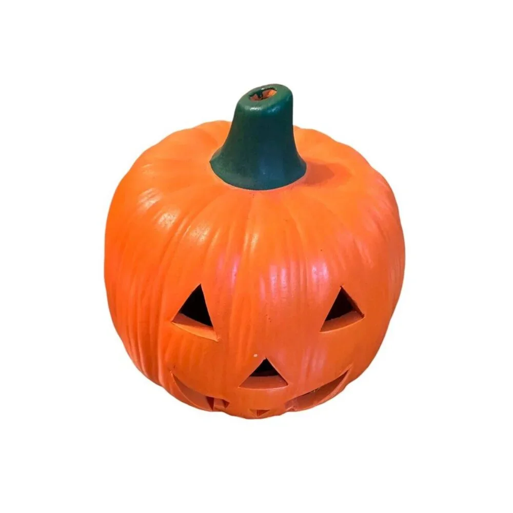 Vintage Ceramic Pumpkin Jack O‎ Lantern Halloween Votive Candle Holder Light Up
